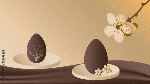 Easter banner apple blossom chocolate eggs