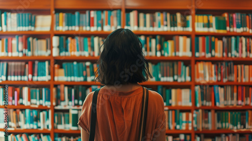 Woman with Books; Library or Bookstore Scene