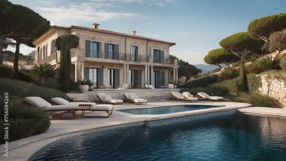 Exquisite mansion perched on the serene shores of the French Riviera, offering sweeping views of the azure Mediterranean and private terraces overlooking the coastal beauty