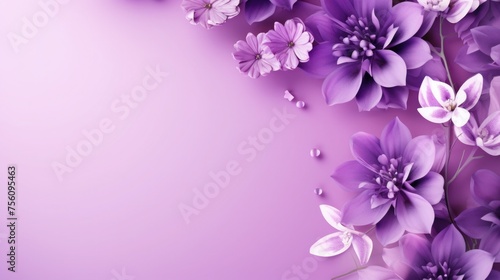 purple background or texture with spring flowers. template  greeting card for Mother s Day  March 8. copy space