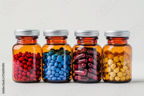 Bottles with capsules on a light background
