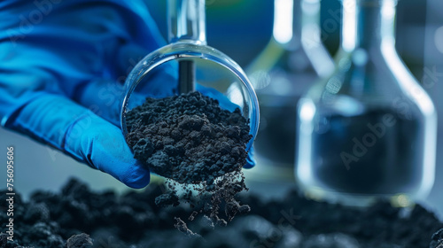 A closeup of a soil sample shows the presence of biochar a type of nanomaterial that is being used to absorb and neutralize toxic substances. photo