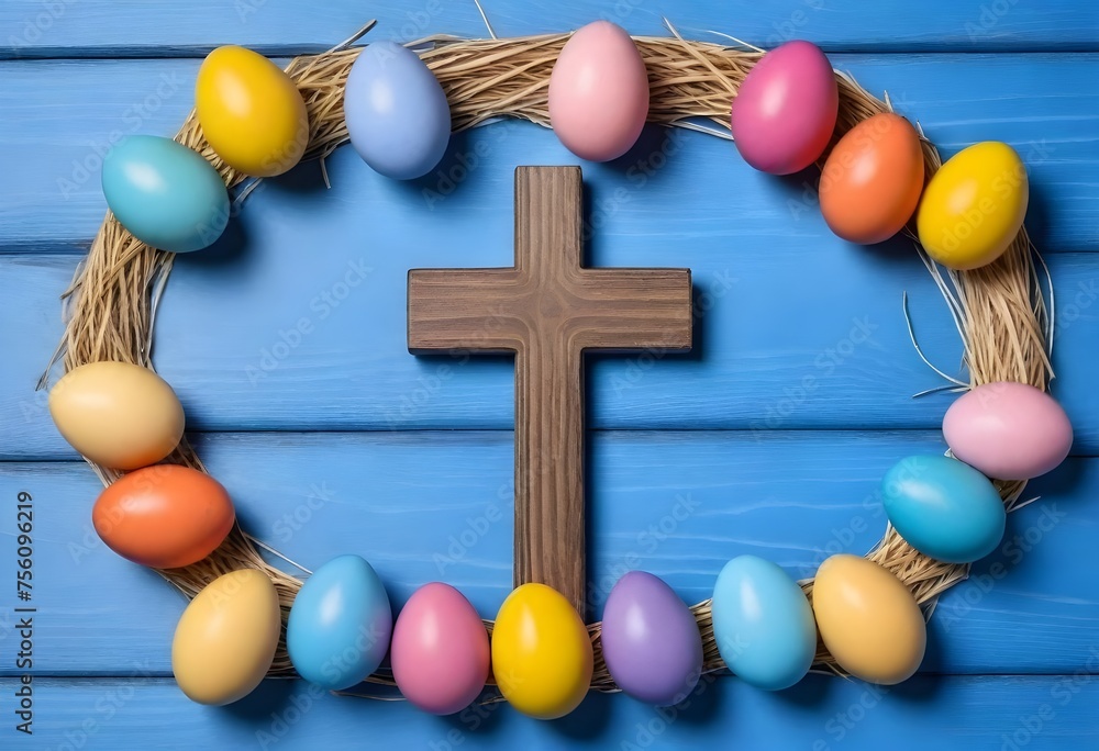 Obraz premium Easter eggs on table, Symbol, Christ