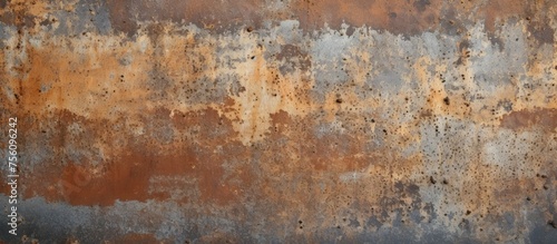 A detailed shot of a weathered metal surface showing a rusty brown pattern resembling wood flooring, surrounded by grass and brick landscape
