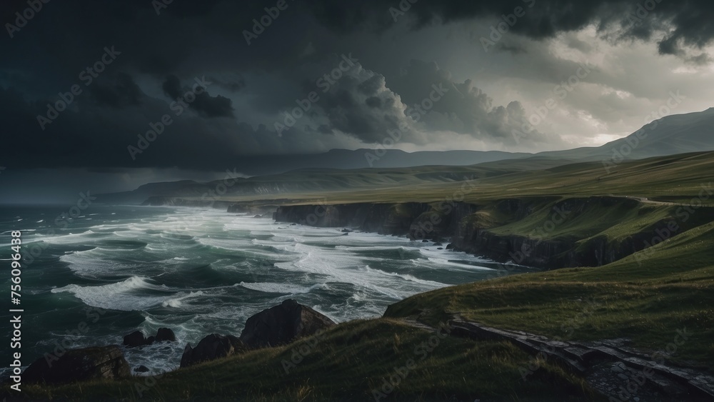 Describe a tumultuous open world landscape amidst a powerful storm, where nature's fury and breathtaking views collide in a mesmerizing display Describe a tumultuous open world landscape amidst a powerful storm, where nature's fury and breathtaking views collide in a mesmerizing display