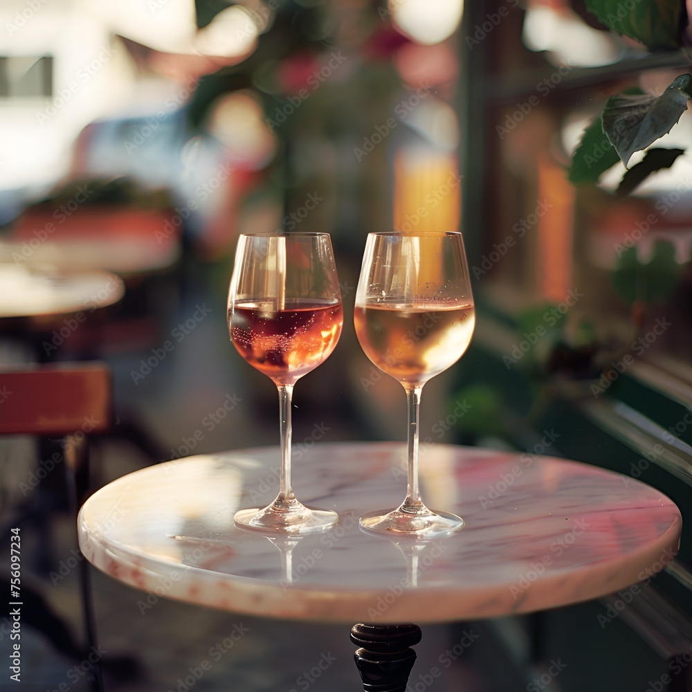 Y2K Aesthetic: Glasses of Wine on Outdoor Table