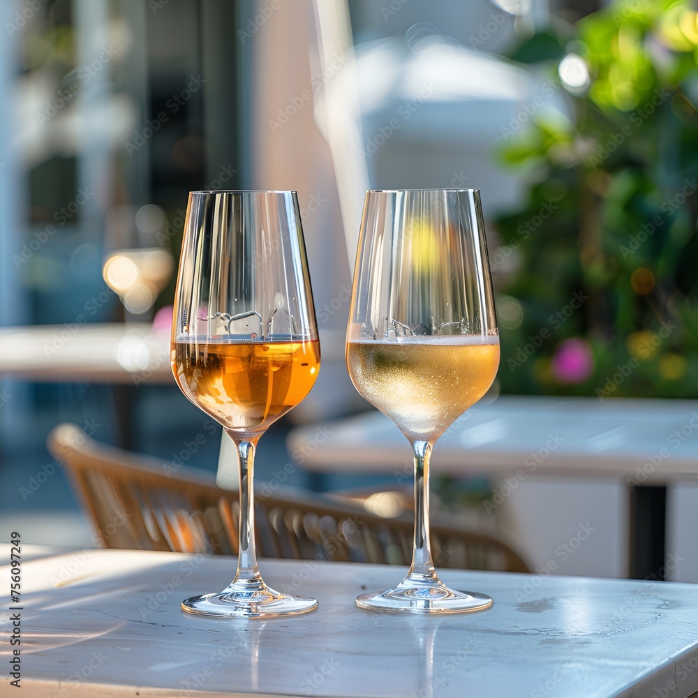 Obraz premium Y2K Aesthetic: Glasses of Wine on Outdoor Table