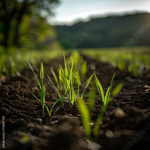 Seedlings Growth in Rural Farm Landscape  Close-Up Shot