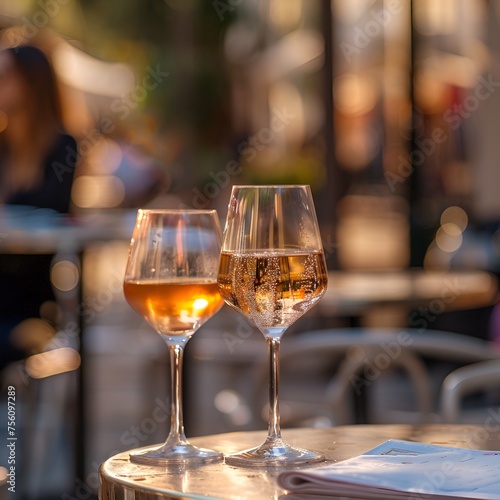 Y2K Aesthetic: Glasses of Wine on Outdoor Table