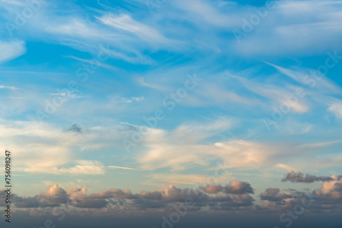 Blue sky with cirrus and cumulus clouds © C P