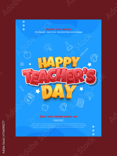 Vector teacher s day greeting card template with editable 3d style effect 04