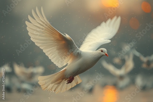 White dove fly Stormy sky