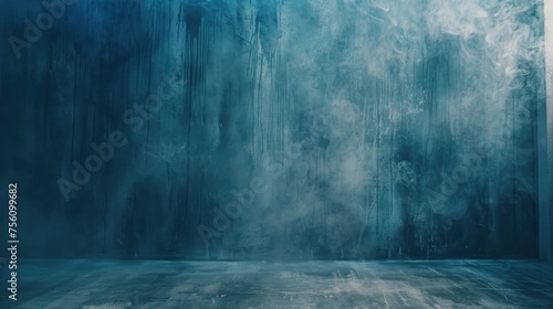 Ethereal blue textured backdrop with misty atmosphere creating enigmatic space for artistic expression or product display. Abstract background.