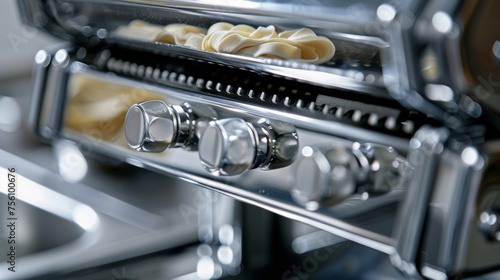 A closeup of the automatic pasta ter making it effortless to create evenly shaped pasta.