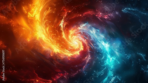 Colorful vortex energy, cosmic spiral waves, multicolor swirls explosion. Abstract futuristic digital background photo