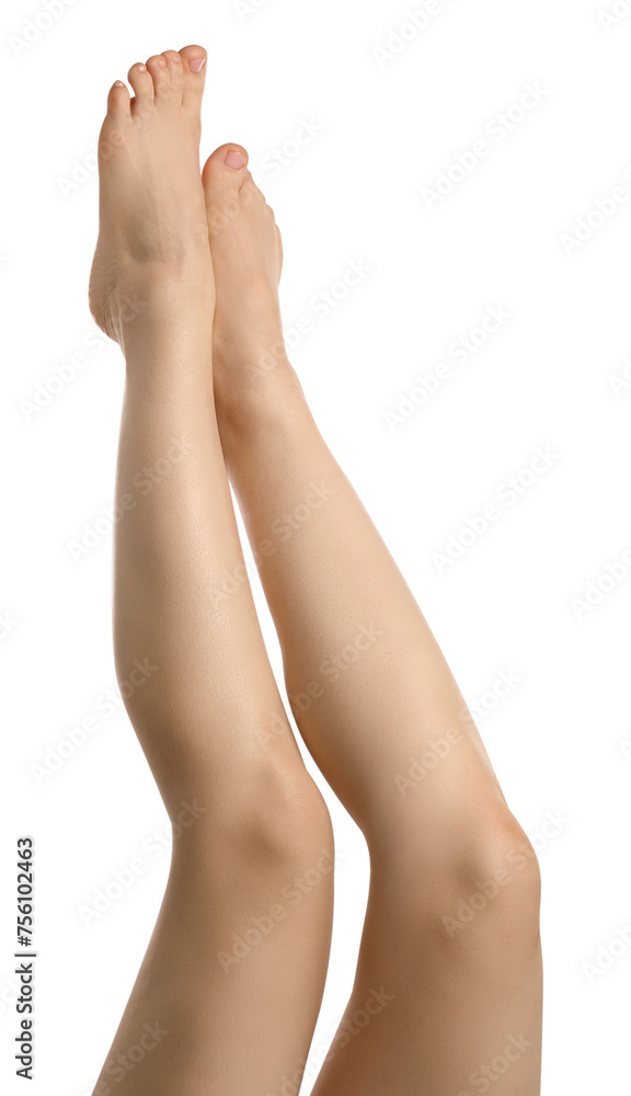 Woman with beautiful legs isolated on white, closeup Woman with beautiful legs isolated on white, closeup