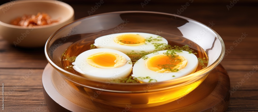Nutritious half-boiled egg in a bowl Nutritious half-boiled egg in a bowl