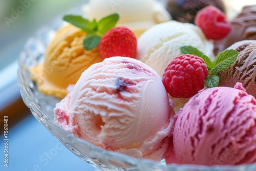 Assorted ice cream with berries