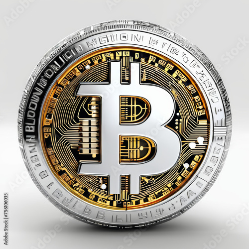 Silver and Gold Bit Coin on White Background