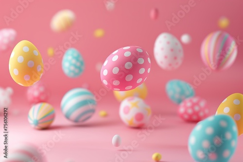 Easter background with colorful eggs and confetti