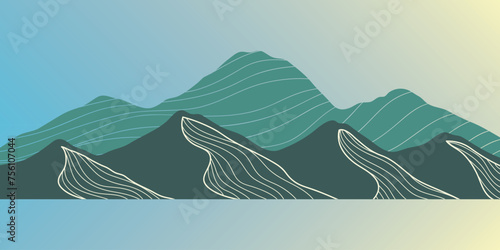 Mountain colors, translucent waves, sunset, abstract glass shapes, modern background, design vector illustration
