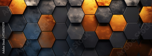 Blue, Black, and Gold Geometric Honeycomb Background