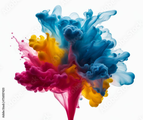 Colorful paint splash ink cloud liquid in water isolated