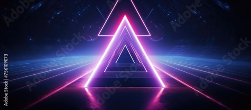Futuristic neon lights glowing triangle sci-fi abstract lasers vibrant column dark 