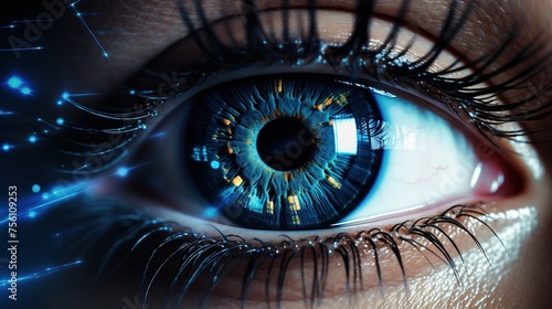 A close-up of a woman's eye in the process of scanning for identification.