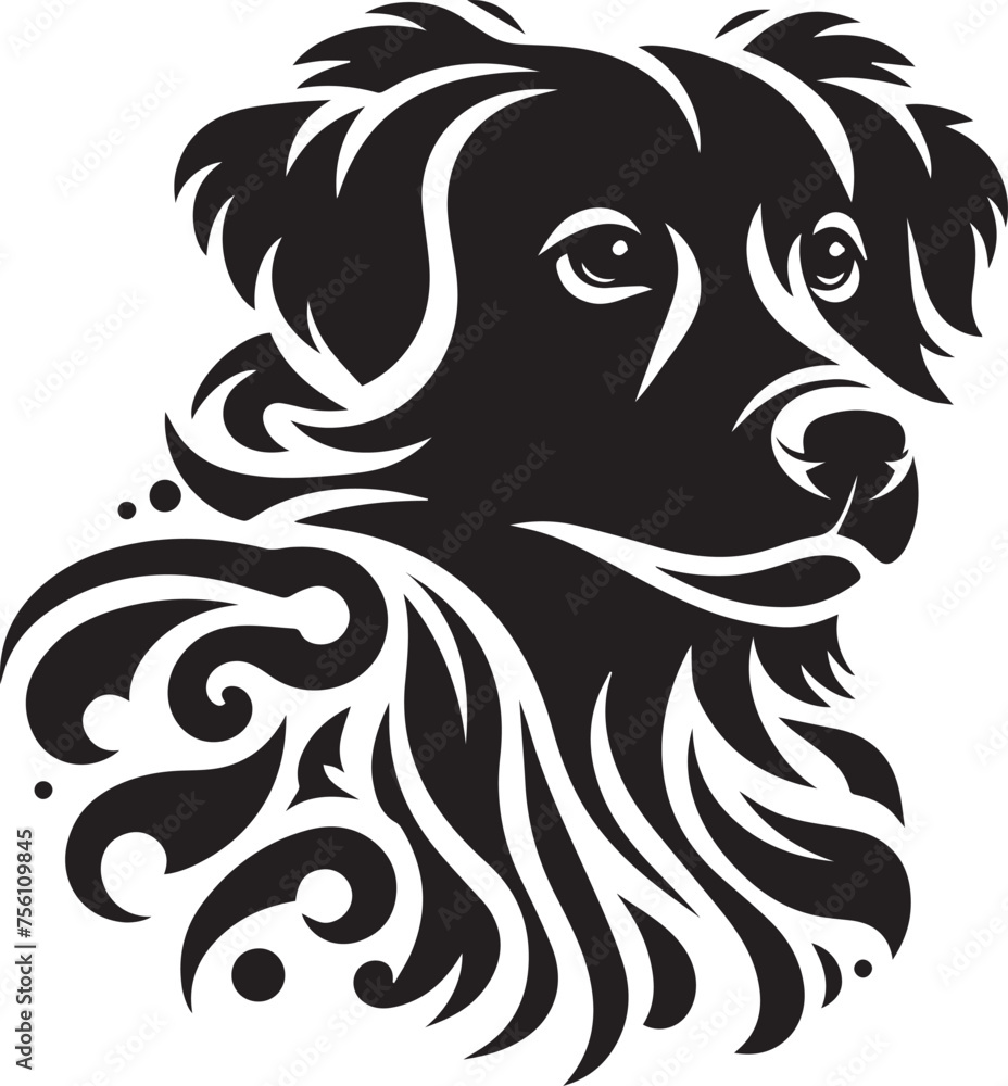 black and white illustration of a dog