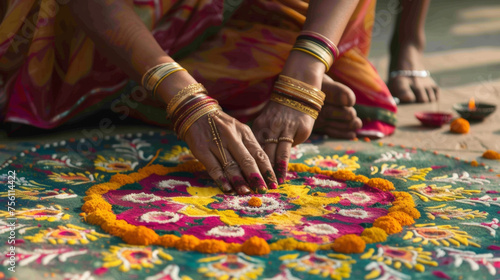 A sense of renewal and hope fills the air during Diwali as families clean their homes and decorate them with colorful rangoli designs. photo