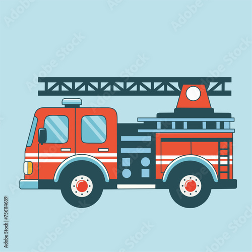Fire Engine Truck, Isolated background, minimalist, flat vector, side view	
