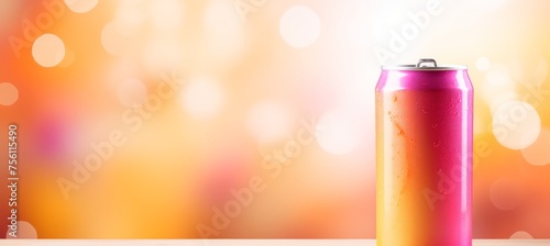 Soft drink aluminum can mock up on abstract background with space for text placement.
