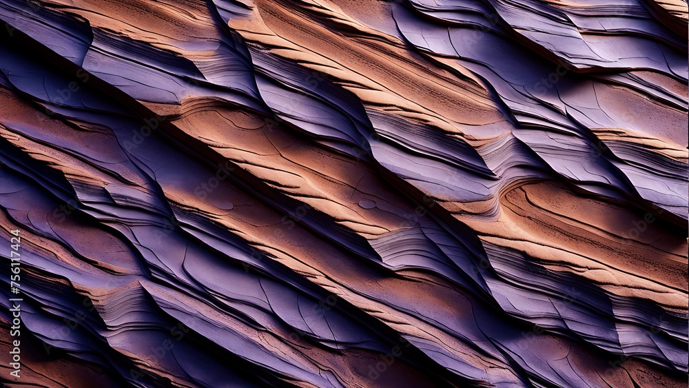 Obraz premium Purple and orange hues dance across undulating sandstone layers, a testament to the beauty of erosion.