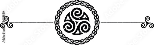Grunge Celtic Header with Ring, Celtic Swirls, Triskele Spirals