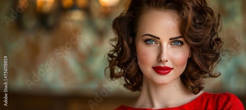 Timeless beauty in vintage ambiance graceful model with impeccable makeup and serene expression
