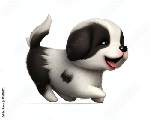 3D Cute smile little Border Collie kawaii character Realistic hatchling