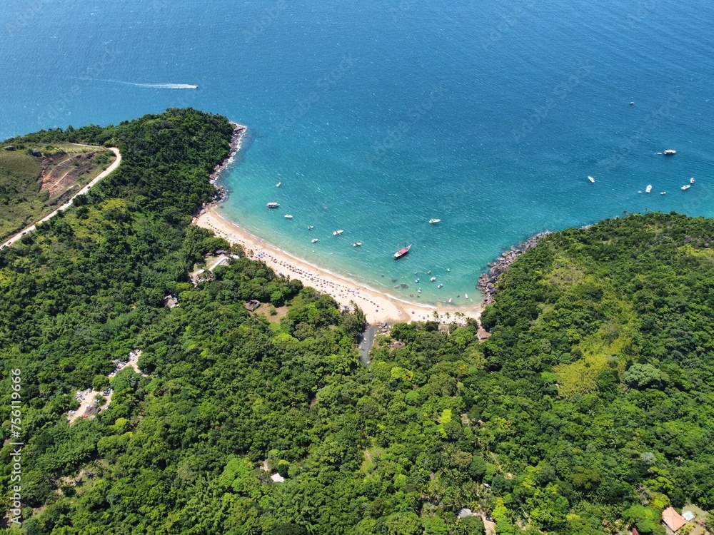 aerial photo of paradisiacal blue beach with clear sand