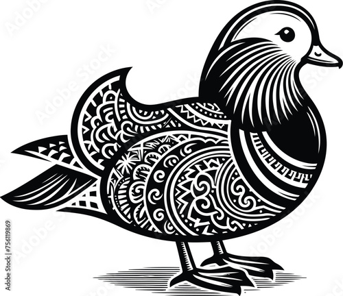 peking duck, bird, animal silhouette in ethnic tribal tattoo,

