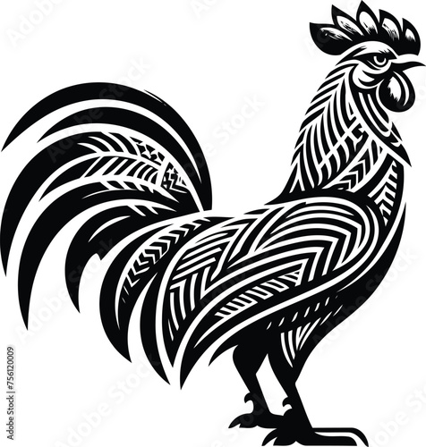 chicken, rooster, bird, animal silhouette in ethnic tribal tattoo,

