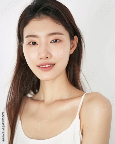 A picture of a Korean cosmetics model with a clean atmosphere. generative ai