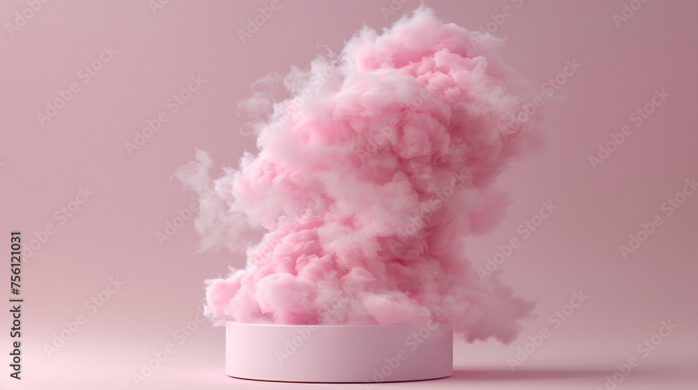 Dreamy cloud background podium in red with 3d product display platform render for abstract stage Dreamy cloud background podium in red with 3d product display platform render for abstract stage