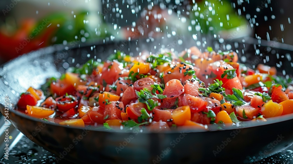 Preparing fresh salad in a restaurant. Preparing fresh salad in a restaurant.