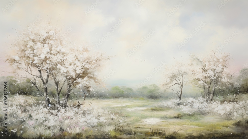 an oil painting of a spring landscape, in the style of the 19th century an oil painting of a spring landscape, in the style of the 19th century
