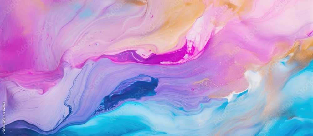 A closeup of a vibrant liquid swirl in shades of purple, pink, violet, and magenta on a white surface resembling a cloud or petal in an artistic painting