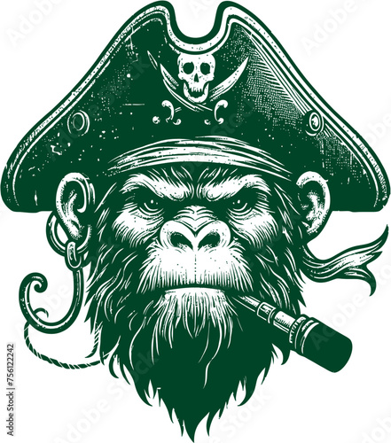 Canvas Print illustration of Pirate monkey head vector