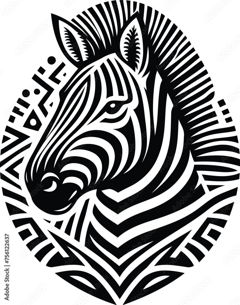 zebra, horse animal silhouette in ethnic tribal tattoo, zebra, horse animal silhouette in ethnic tribal tattoo,