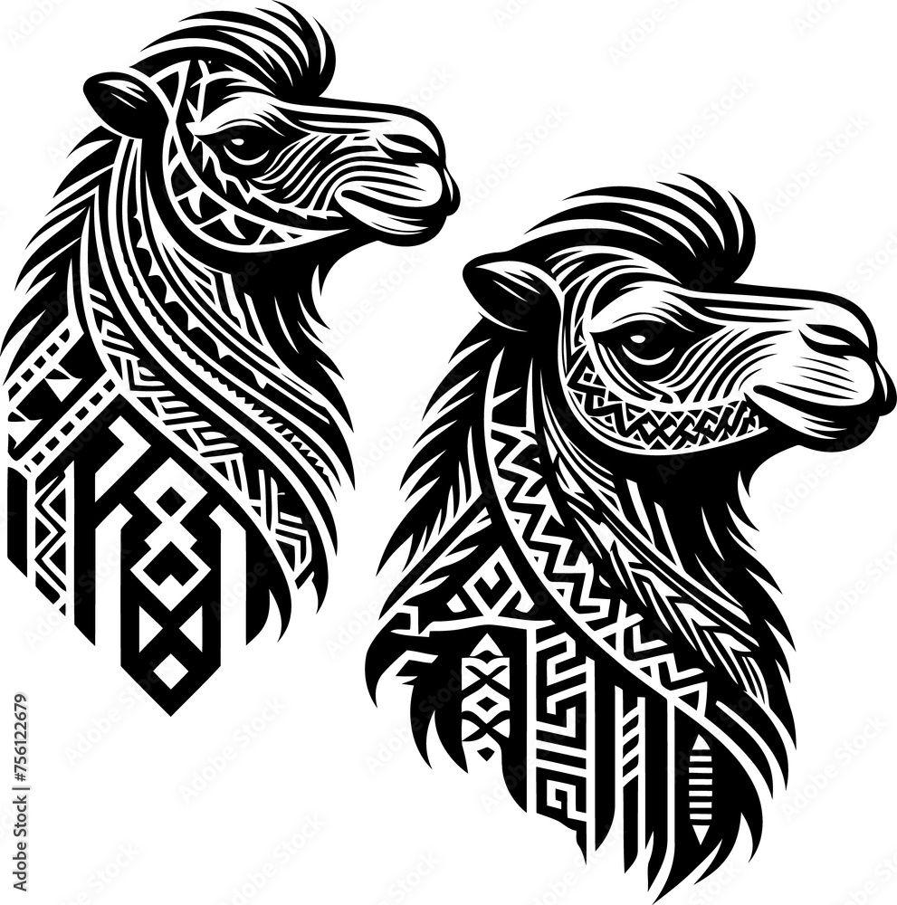 camel animal silhouette in ethnic tribal tattoo, camel animal silhouette in ethnic tribal tattoo,