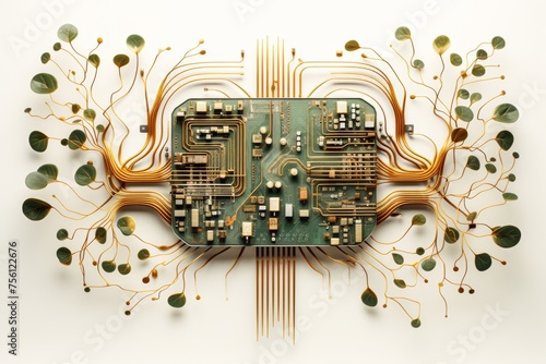 Circuit board with intricate patterns and bright photo