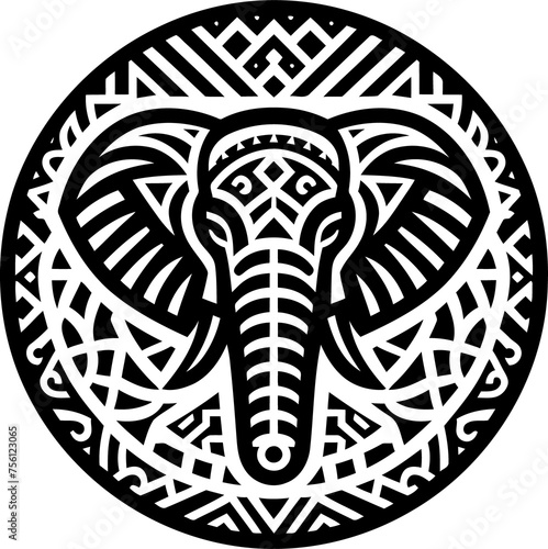 elephant animal silhouette in ethnic tribal tattoo,

